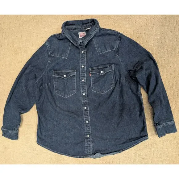 Levi's Pearl Snap Shirt Women Size 14-16 1X Blue Denim Long Sleeve - Picture 1 of 8